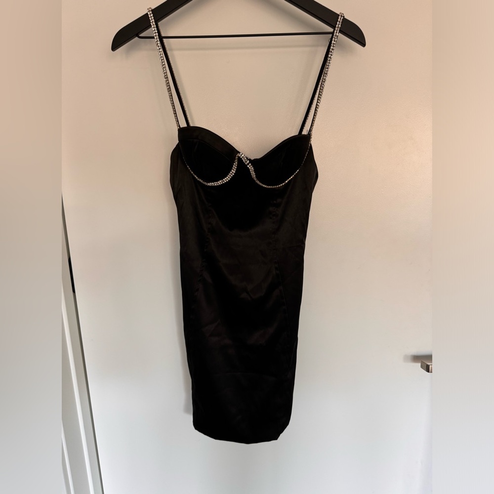 Meshki Black fitted skirt with embellishment tie, XS